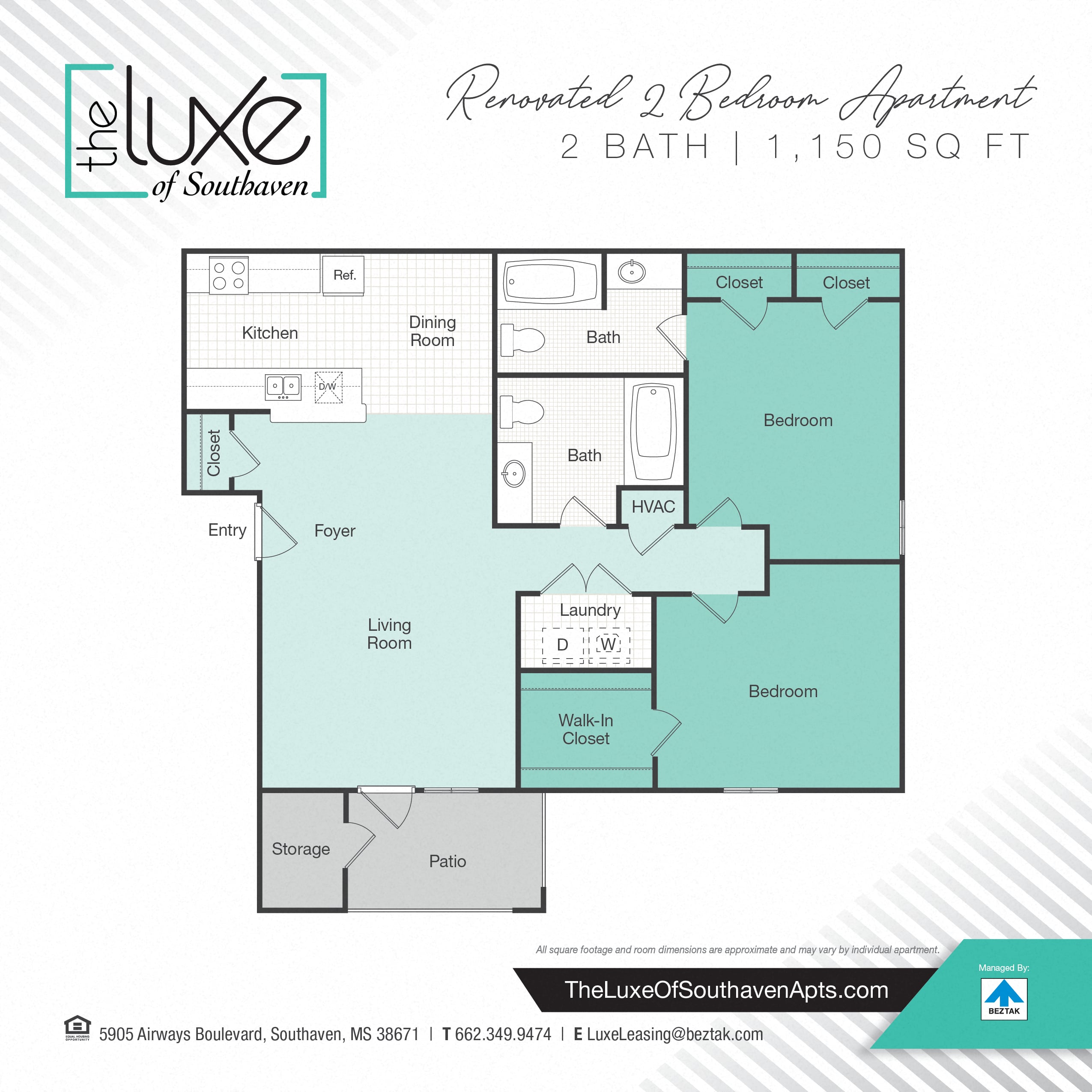 2 bedroom Renovated- 1150 floor plan